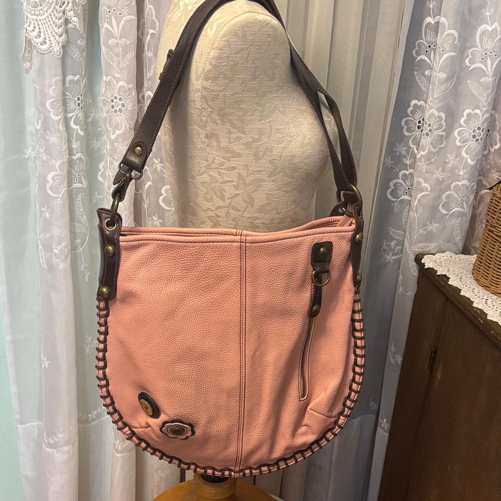 CHALA Pink Vegan Pebble Leather Charming Convertible Hobo